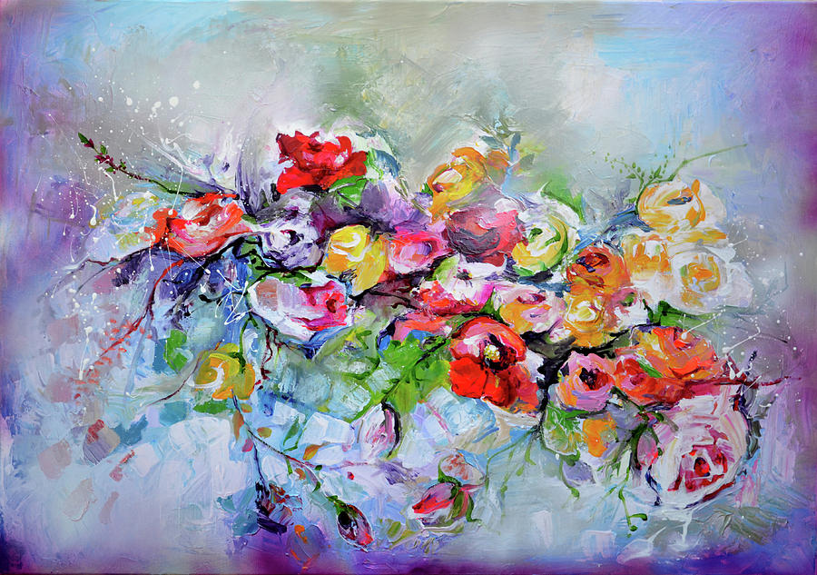 Flowers Painting Spring Haiku Texture Painting By Soos Roxana Gabriela Art Printd Painting
