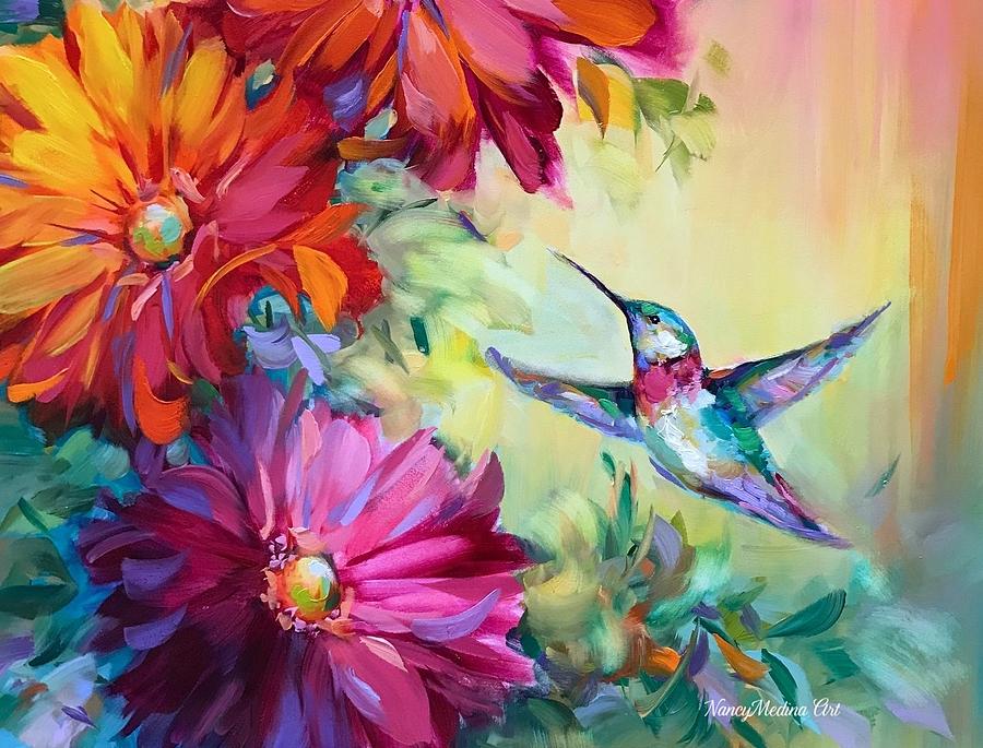 Hummingbird Painting - Spring Harbinger Hummingbird by Nancy Medina