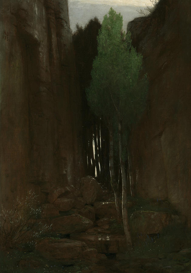 Spring in a Narrow Gorge Painting by Arnold Bocklin