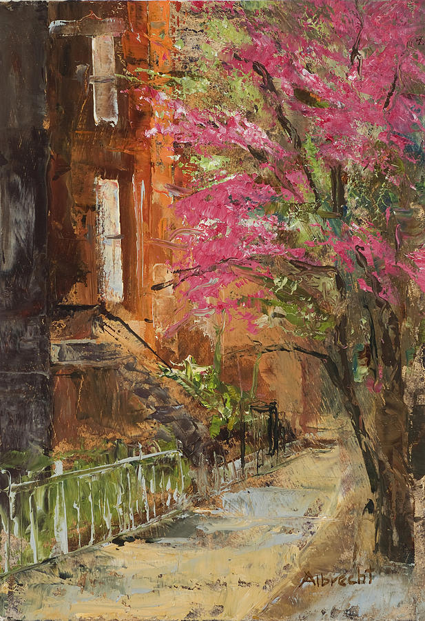 Landscape Painting - Spring in Old Town Nancy Albrecht painting by Nancy Albrecht