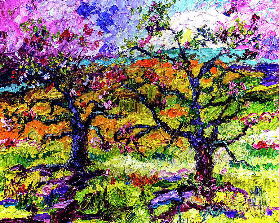Spring in Provence Pink Blossom Trees Painting by Ginette Callaway
