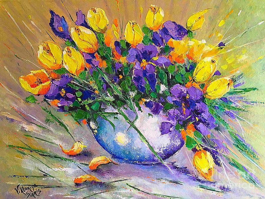 Yellow Tulips Painting - Spring Kaleidoscope  by Viktoriya Sirris
