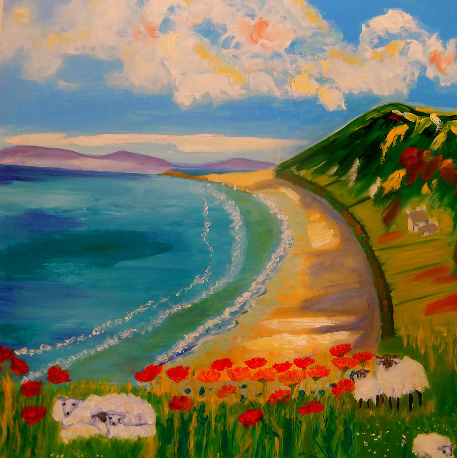 Spring Lambs at Rhossili Bay Painting by Rusty Gladdish