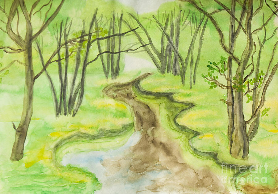 Spring landscape, watercolours Painting by Irina Afonskaya