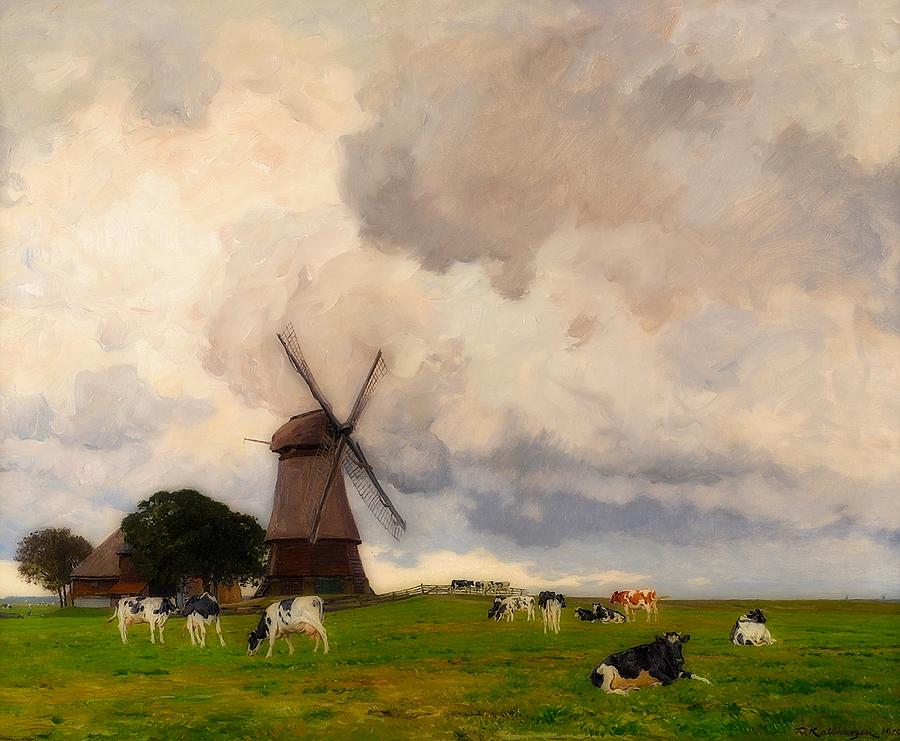 Spring Landscape With Windmill Painting by Mountain Dreams