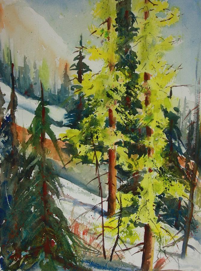 Mountain Painting - Spring Larch on Slope 03 by Sukey Watson