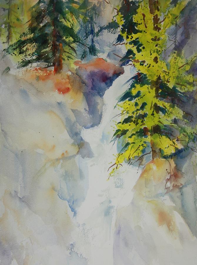 Spring Painting - Spring Larch with Waterfall 04 by Sukey Watson