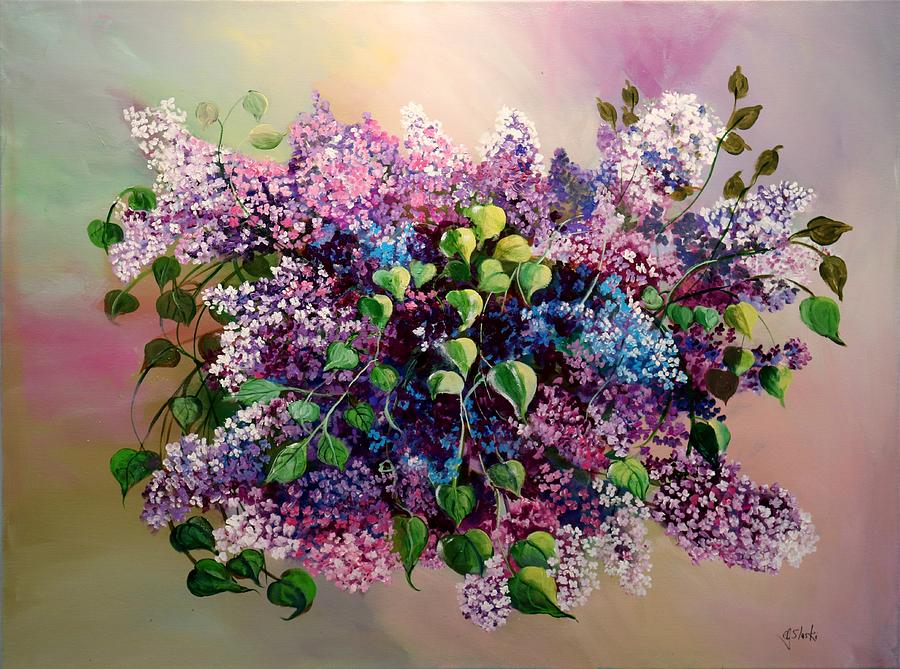 Spring Lilac Bush Painting by Carole Sluski
