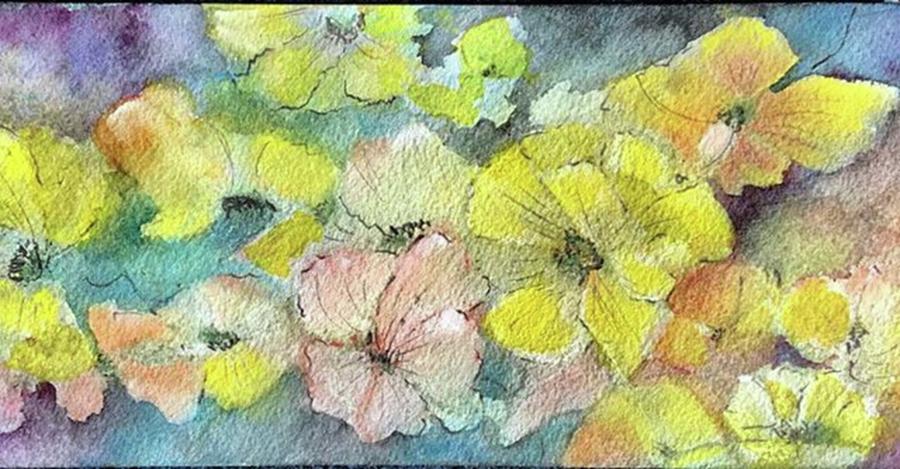 Spring Medley Watercolor,pastel And Photograph by Paintings by Florence - Florence Ferrandino