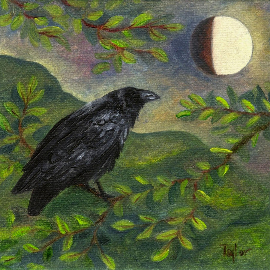Mountain Painting - Spring Moon Raven by FT McKinstry