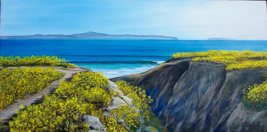 Spring mustard frames Santa Cruz Island Painting by Jeffrey Campbell