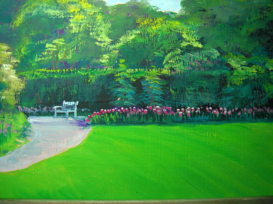 Spring Park Bench Kingwood Painting by Judy Fischer Walton