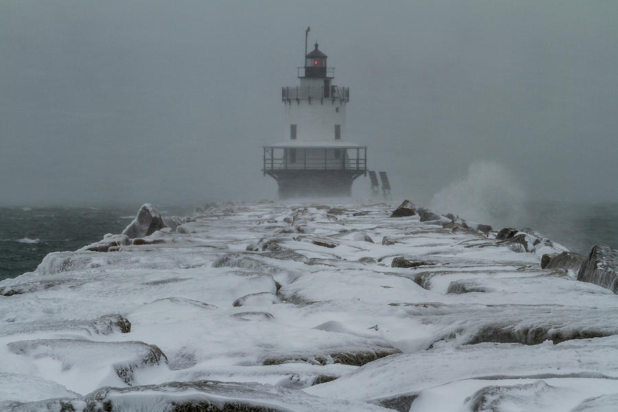 Spring Point Ledge Light Blizzard  Photograph by Colin Chase