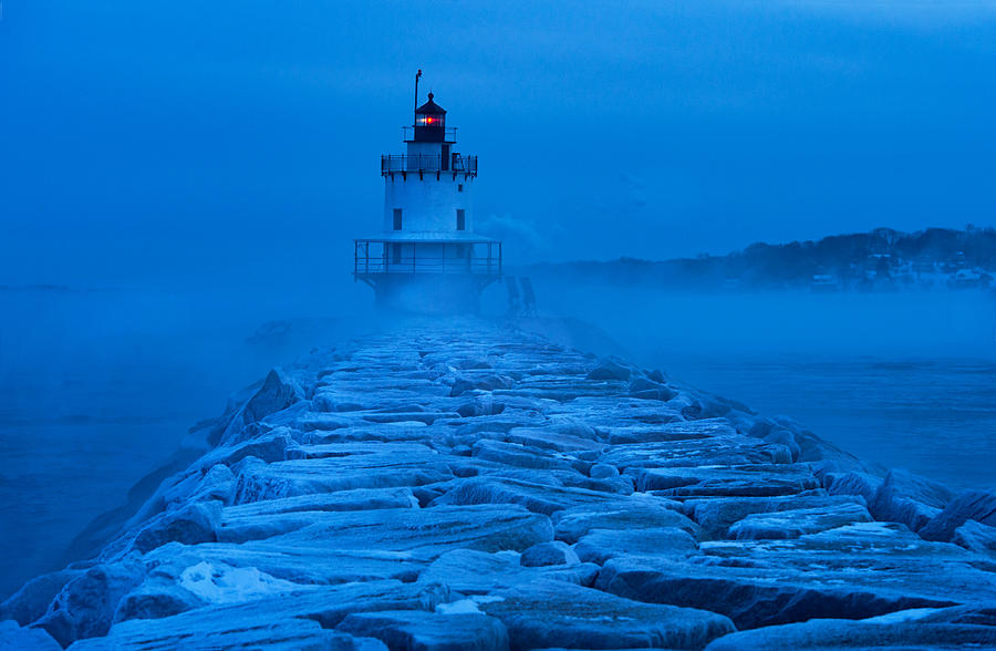 Winter Photograph - Spring Point Light Sea Smoke by Jack Milton