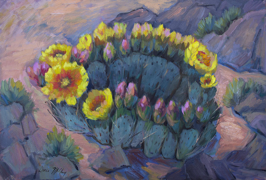 Spring Prickly Pear Cactus Painting by Diane McClary