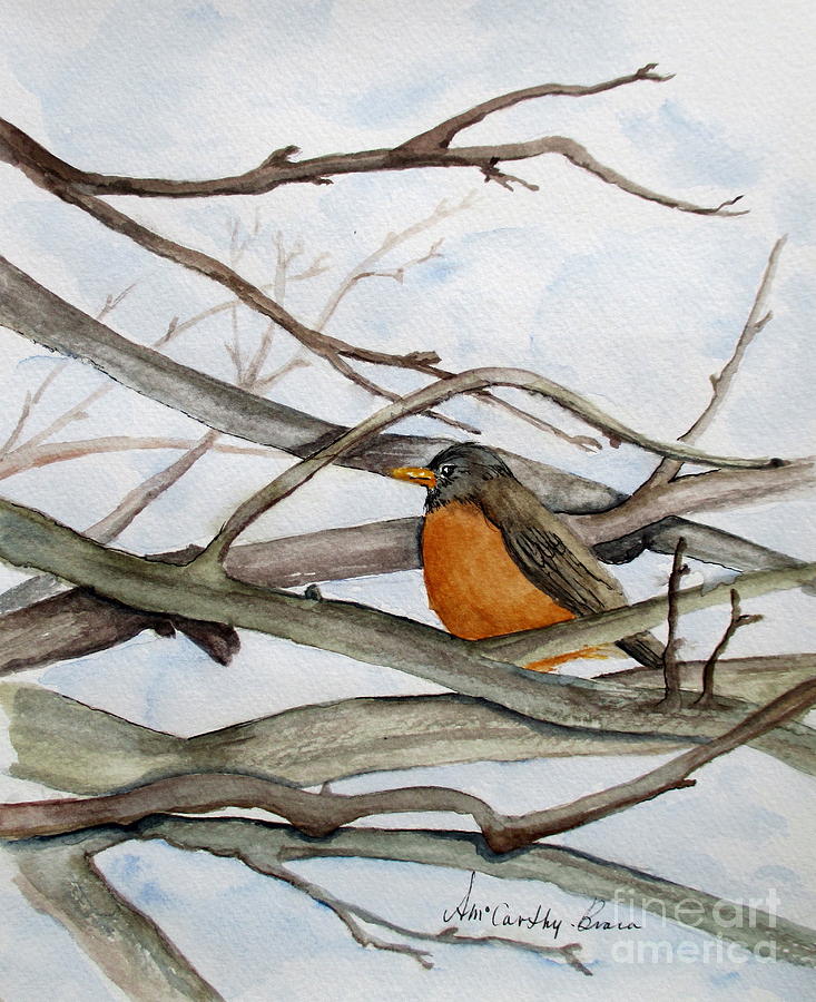 Robin Painting - Spring Robin by April McCarthy-Braca