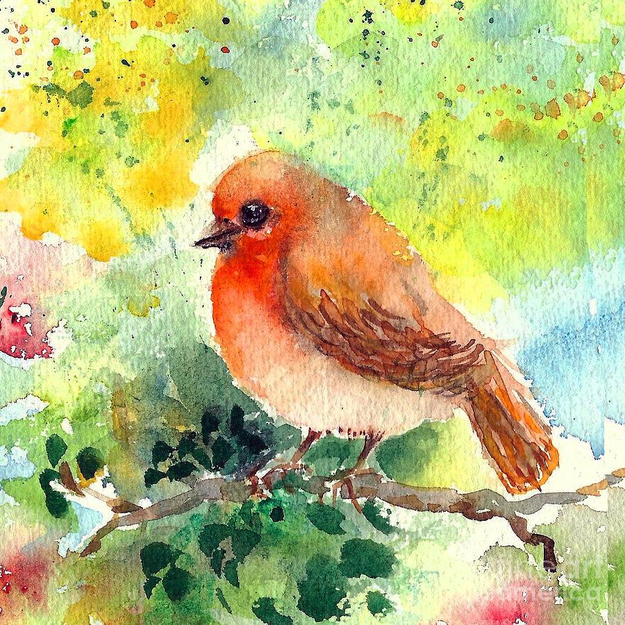 Spring Robin Painting by Asha Sudhaker Shenoy