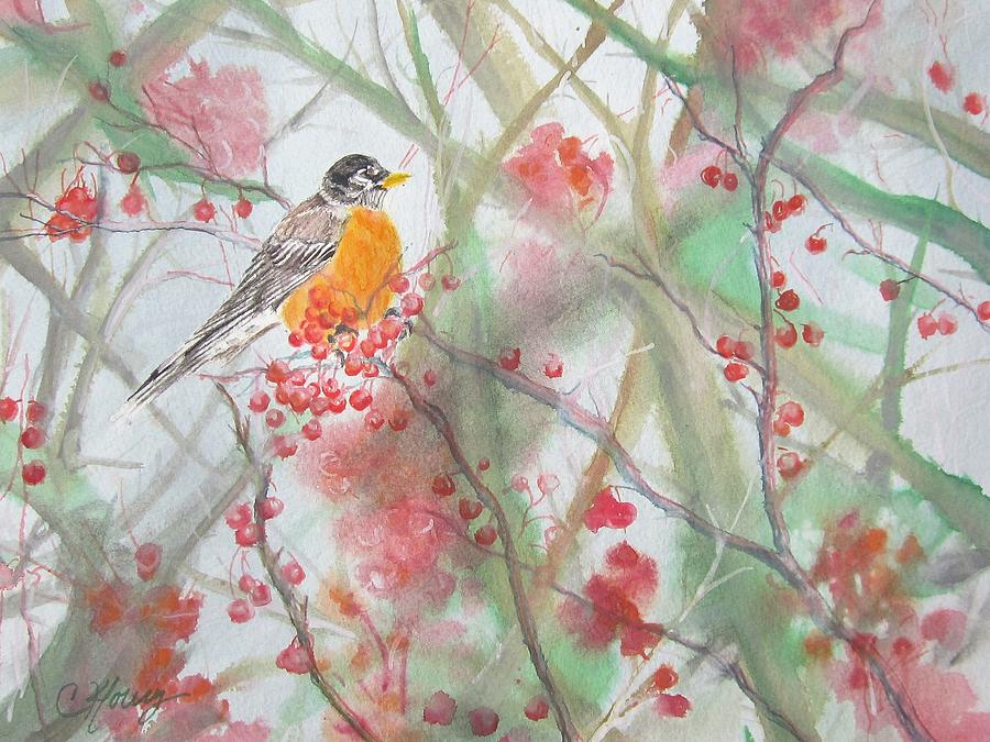 Spring Robin Painting by Christine Kfoury