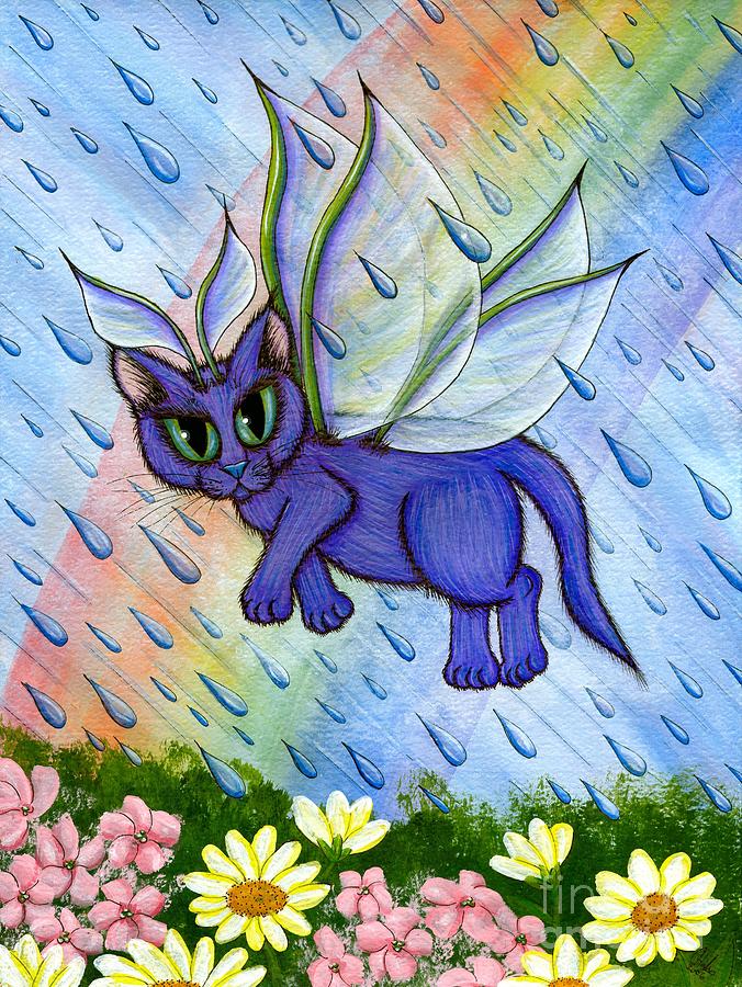 Spring Showers Fairy Cat Painting by Carrie Hawks