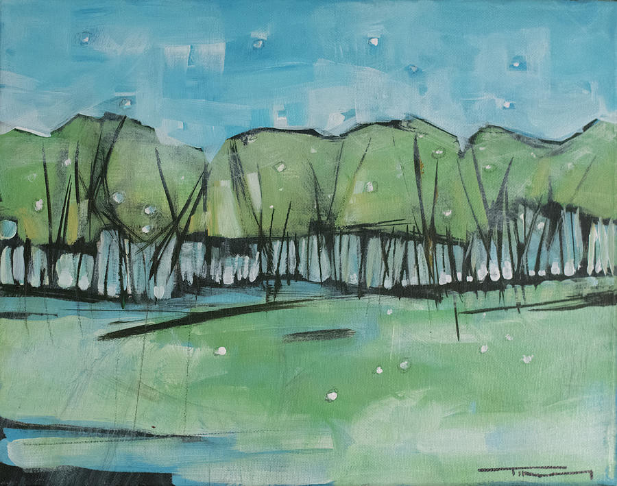 Spring Snow Treeline Painting by Tim Nyberg