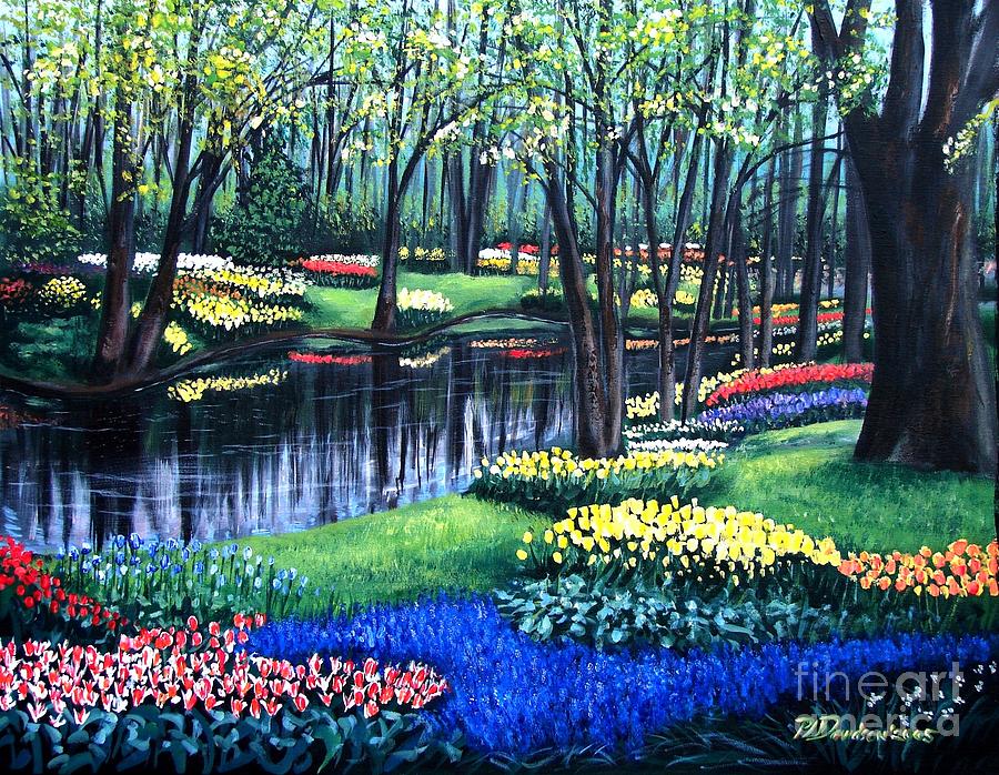 Spring Splendor Tulip Garden Painting by Pat Davidson