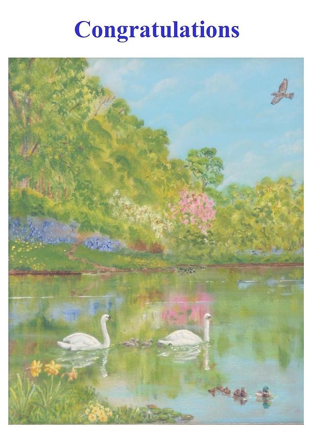 Spring swans congratulations card Painting by David Capon