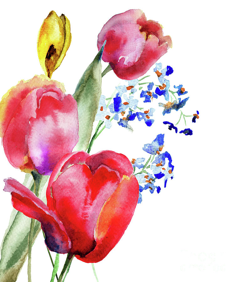 Spring template for card with Tulips flowers Painting by Regina Jershova