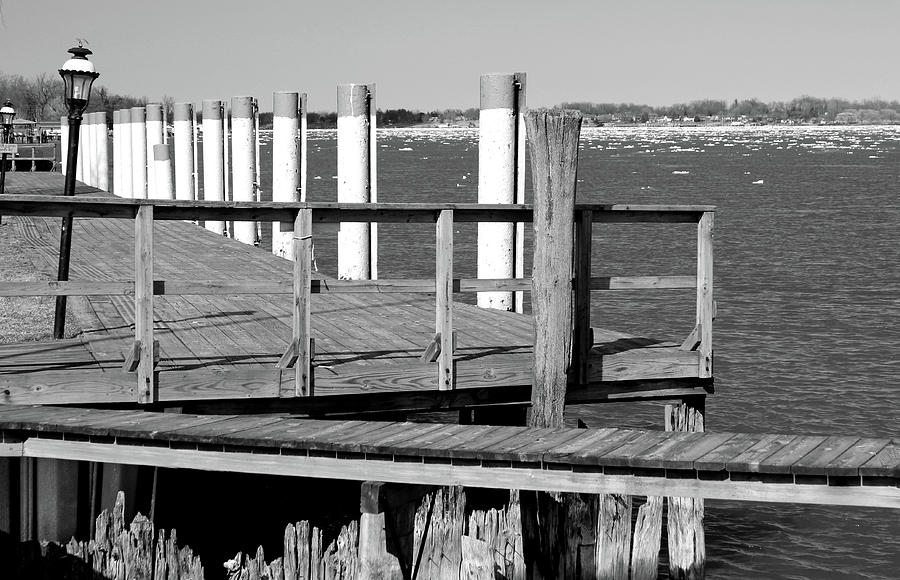 Spring Thaw and Old Dock BW Photograph by Mary Bedy