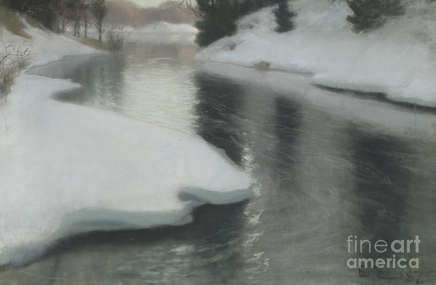 Spring Thaw by Fritz Thaulow Pastel by Fritz Thaulow
