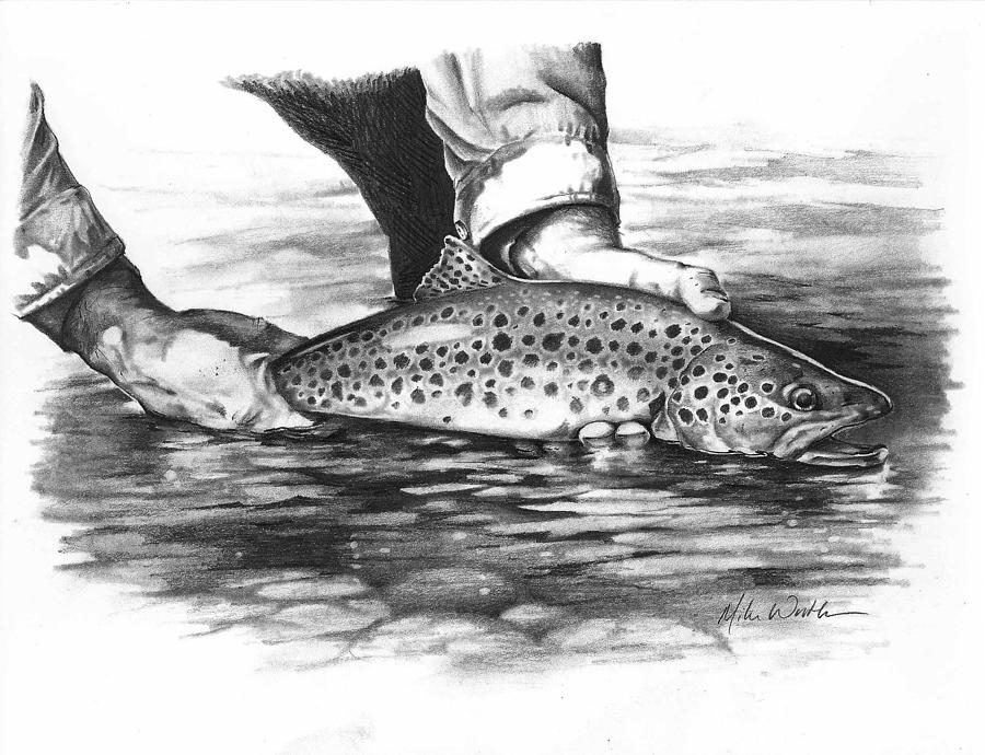 Fish Drawing - Spring thaw by Mike Worthen