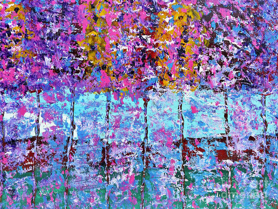 Spring Time In The Woods Abstract Oil Painting Painting by Saundra Myles