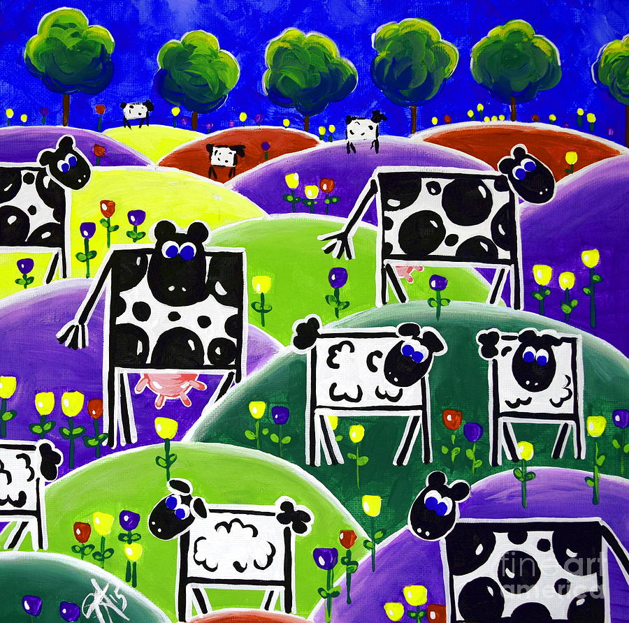 Spring Time Mixed Herd Milk Cows Sheep Painting by Jackie Carpenter