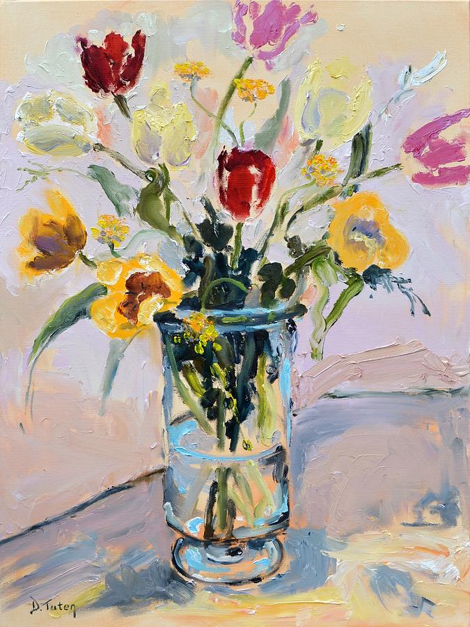 Spring Tulip Bouquet Still Life Painting by Donna Tuten