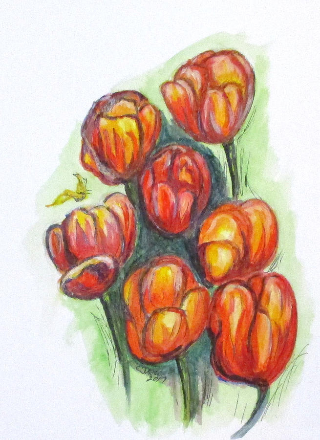 Spring Tulips Painting by Clyde J Kell