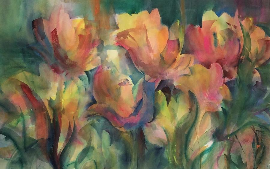 Spring Tulips Painting by Karen Ann Patton