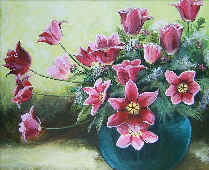 Tulip Painting - Spring Tulips by Mona Davis
