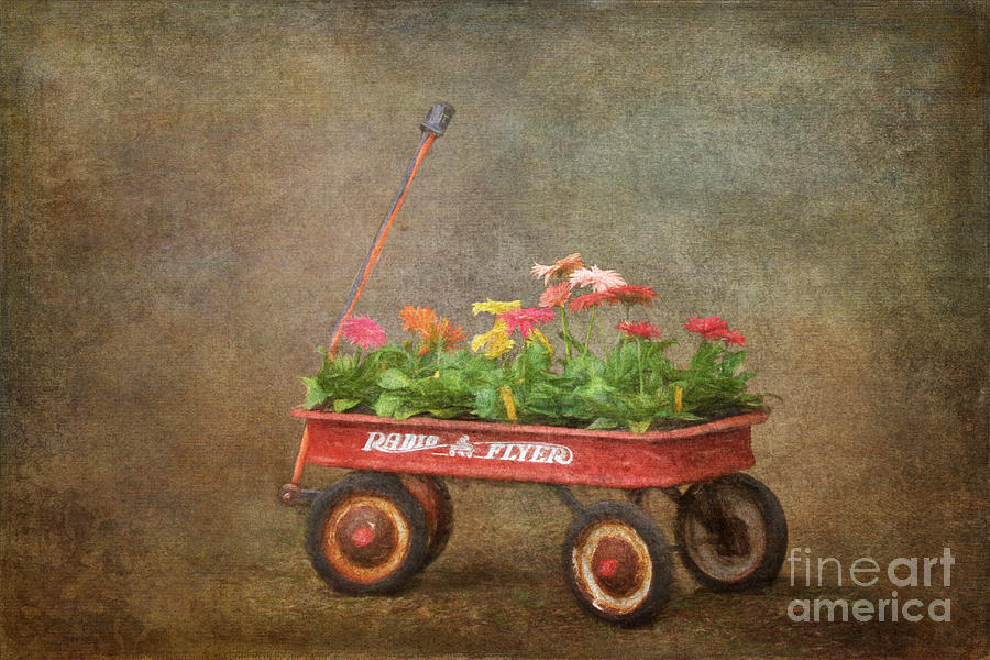 Rustic Red Wagon Filled with Spring Flowers Digital Art by Jayne Carney