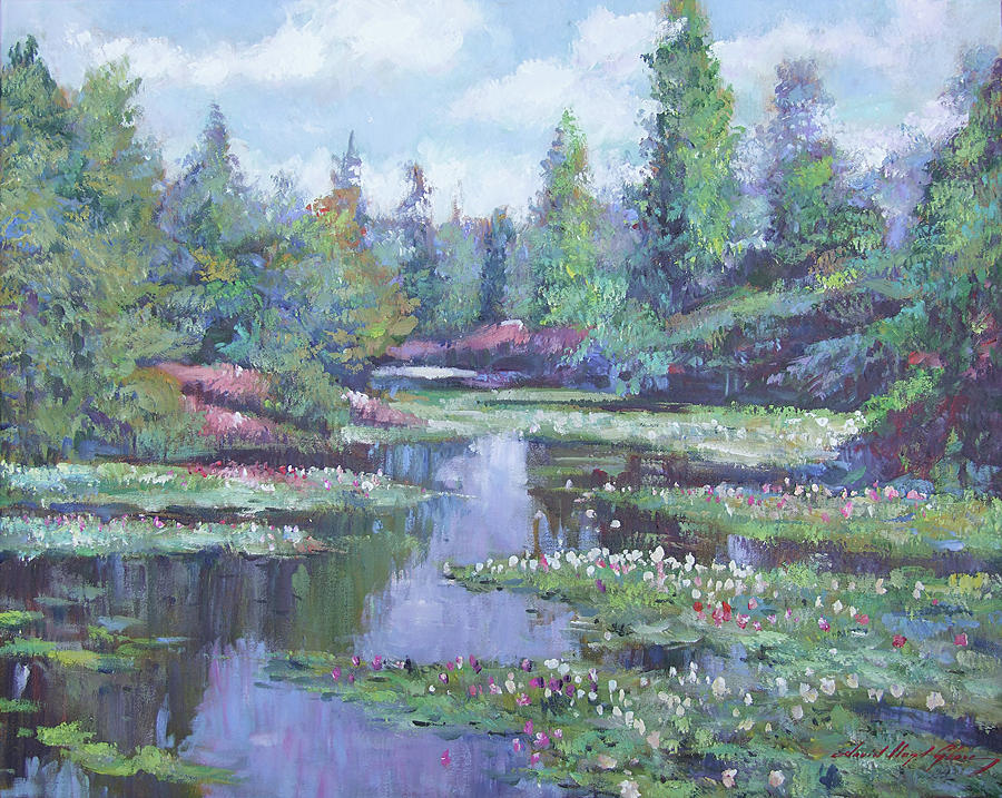 Spring Watergarden Painting by David Lloyd Glover