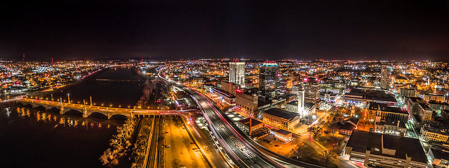 Springfield Massachusetts Night Long Exposure Panorama Photograph by Mike Gearin