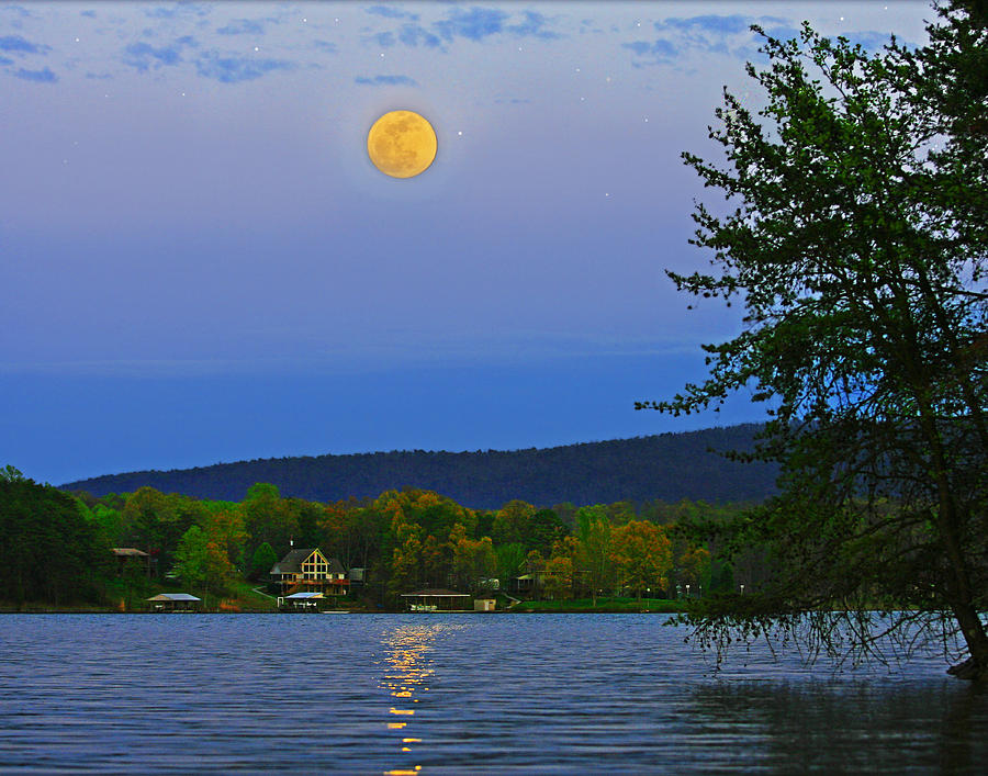 Springs First Full Moon Smith Mountain Lake Photograph by The James Roney Collection