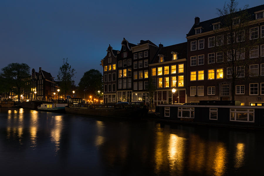Boat Photograph - Springtime Amsterdam - Golden Windows In Jordaan by Georgia Mizuleva
