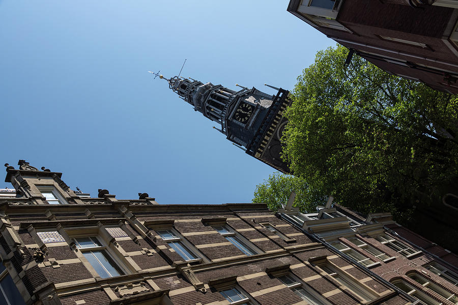 Springtime Amsterdam - High Noon Church Clock - Left Horizontal Photograph by Georgia Mizuleva