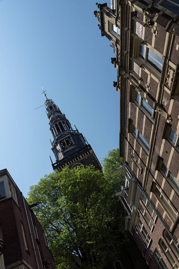 Springtime Amsterdam - High Noon Church Clock - Left Vertical Photograph by Georgia Mizuleva