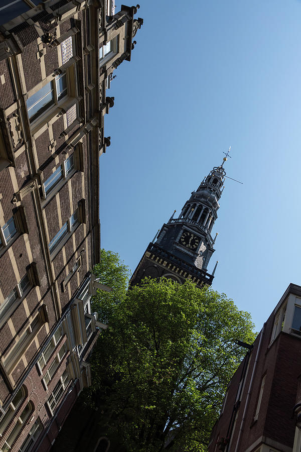 Springtime Amsterdam - High Noon Church Clock - Right Vertical Photograph by Georgia Mizuleva