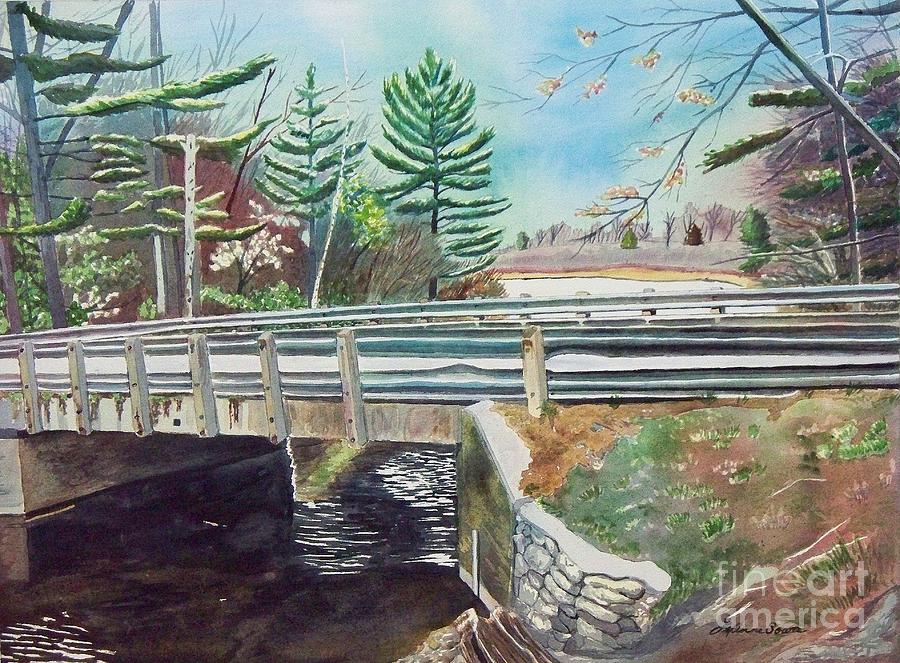 Springtime at Bass Lake Bridge Painting by LeAnne Sowa