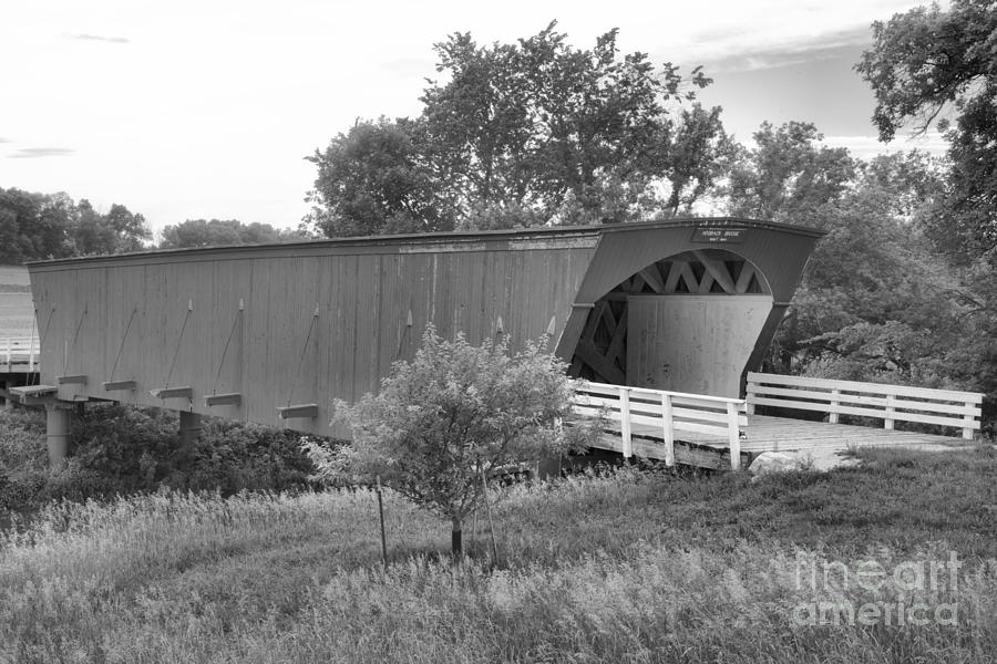 Springtime At The Hogback Covered Bridge Black And White Photograph by Adam Jewell