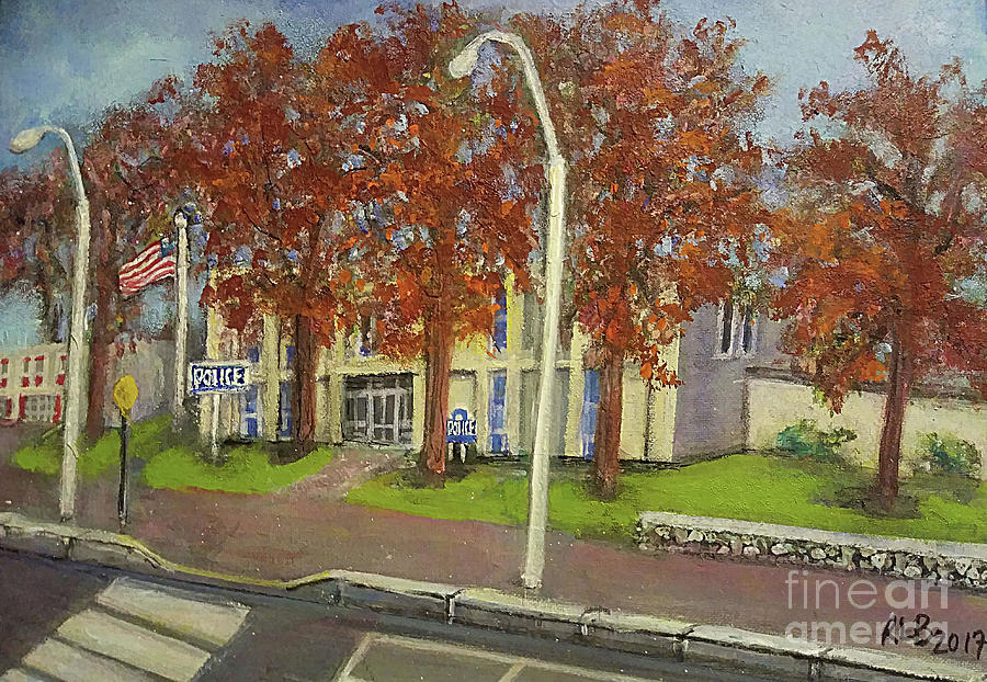 Waltham Painting - Springtime at Waltham Police Station by Rita Brown