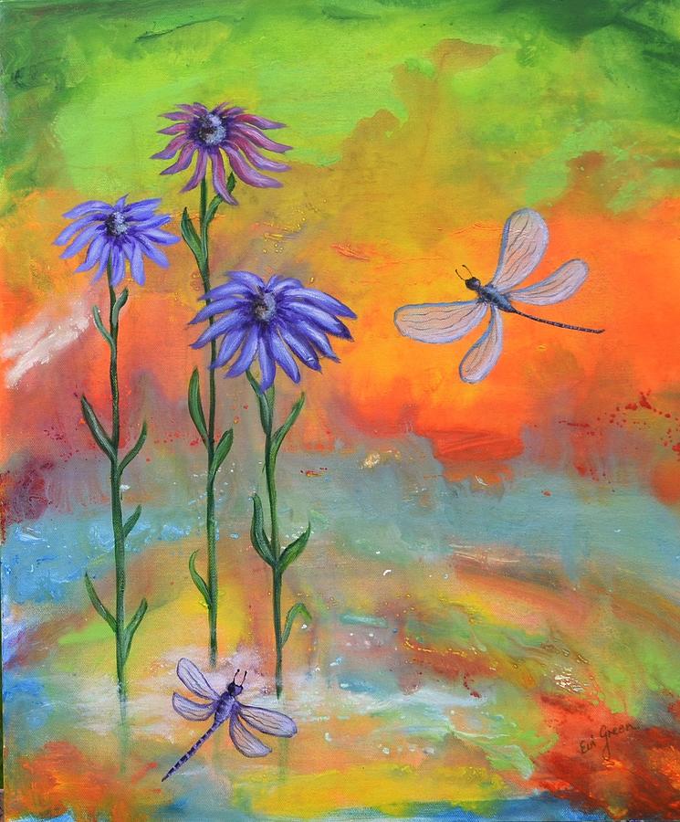 Springtime Dragonflies Painting by Evi Green