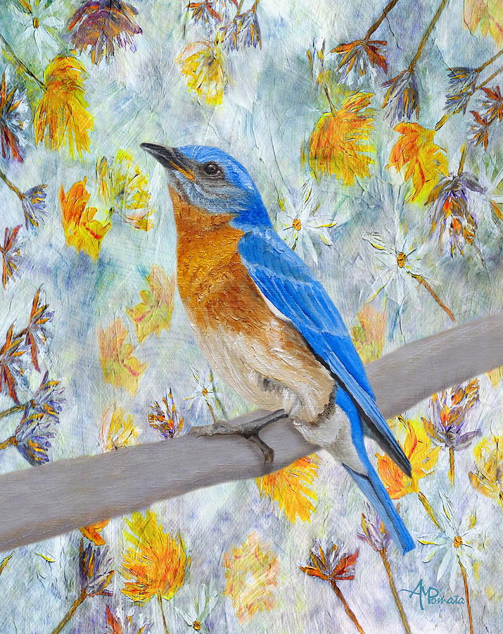 Springtime Eastern Bluebird Painting by Angeles M Pomata