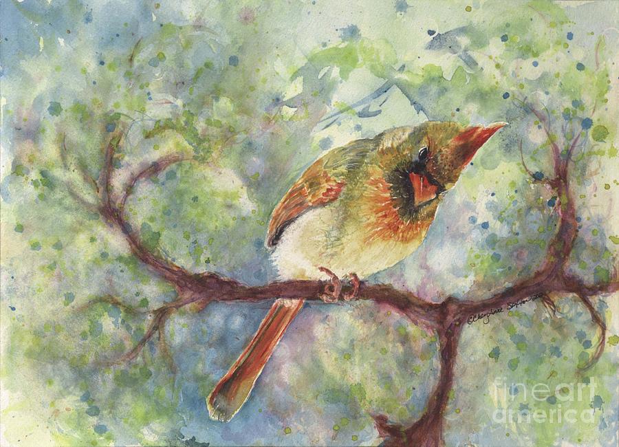 Spring Painting - Springtime Female Cardinal watercolor by CheyAnne Sexton